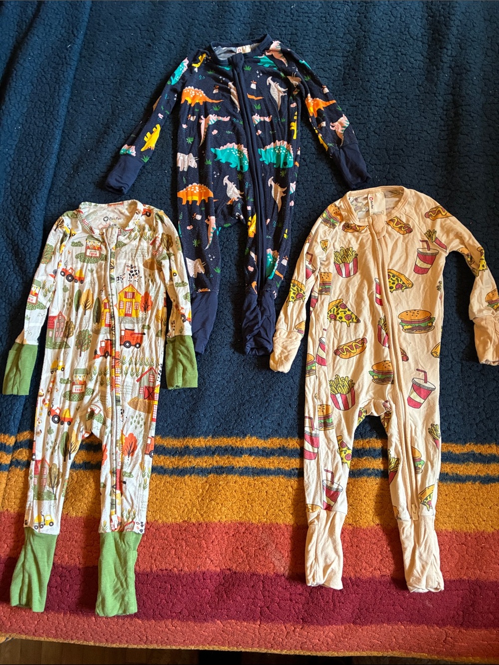 PatPat Navy Dinosaur Footed One-Piece Pajama set of 3